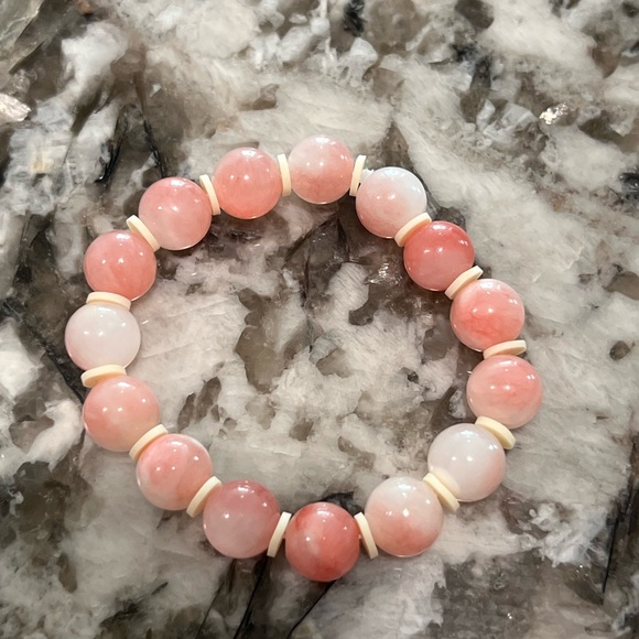Hand Crafted 10mm Strawberry Rose Quartz Stretch Bracelet by Sky & Seashells - Picture 1 of 3
